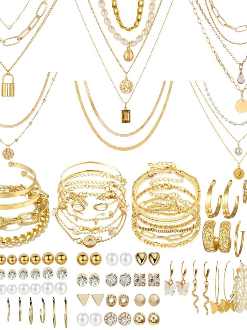 69 Pieces Gold Jewelry Set for Women Fashion Costume Jewelry Gold Plated Necklac